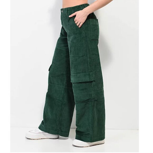 NEW Empyre Darian Cargo Corduroy Baggy Jeans Hunter Green Women's Size XS - Picture 1 of 10